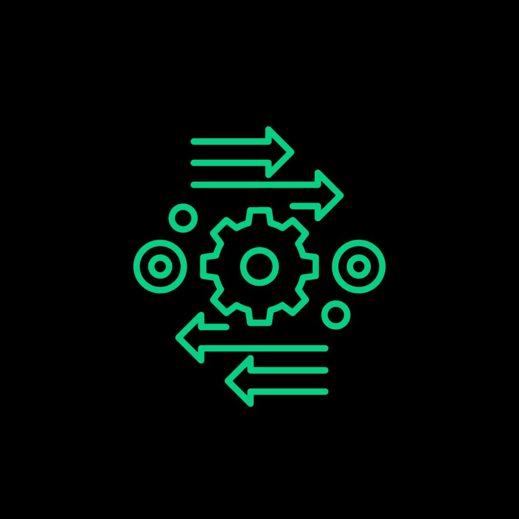 A gear surrounded by arrows, implying the concept of automation.