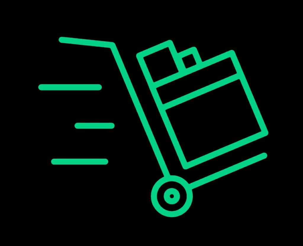 An image of parcels moving quickly on a hand truck, symbolizing quick delivery.