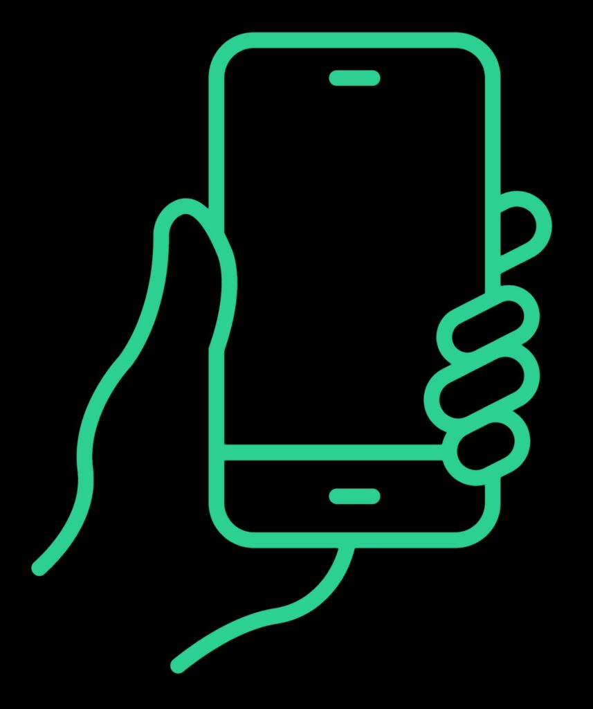 A hand holding a real mobile device