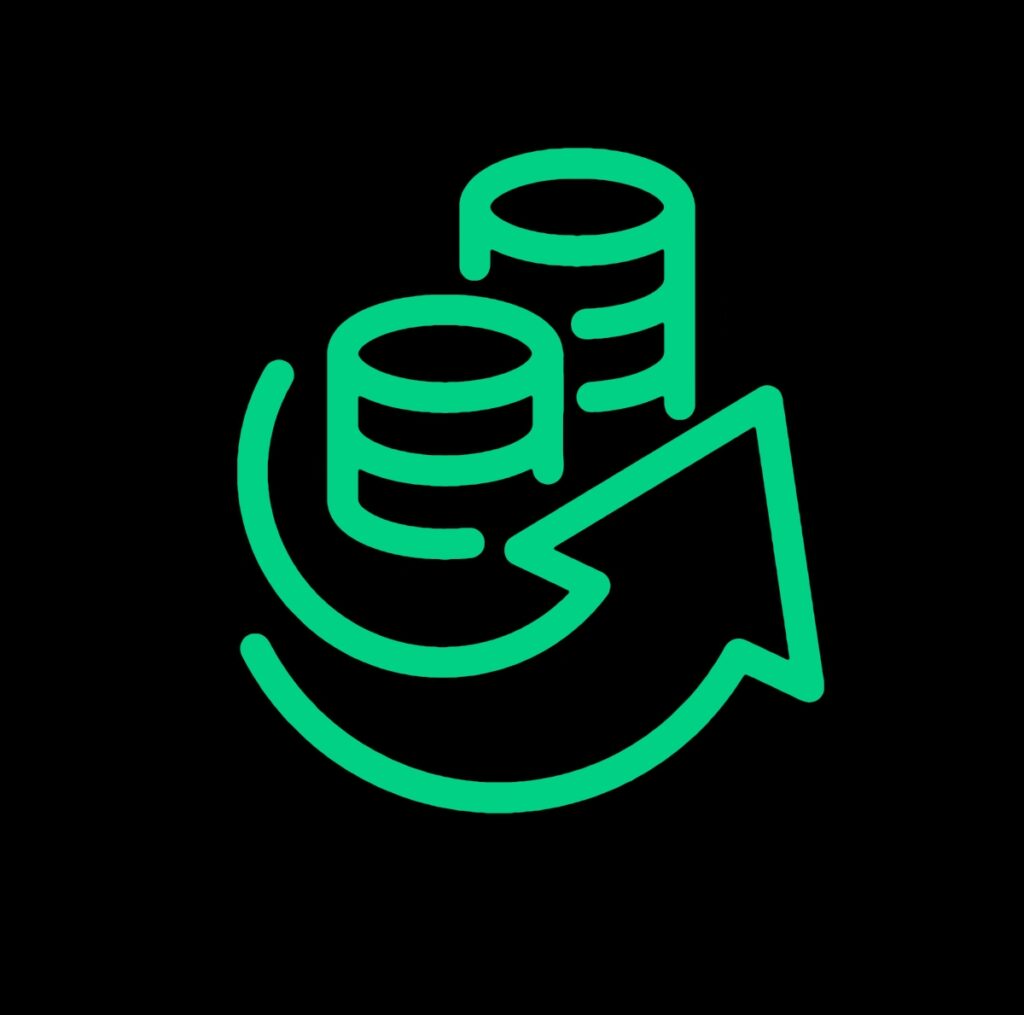 An image of an upward pointed arrow coiled around coins, representing ROI