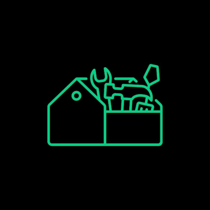 A line drawing of a box of tools