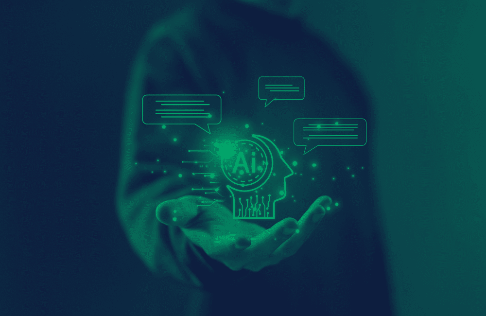 Photograph of a man showing an Artificial Intelligence graphic