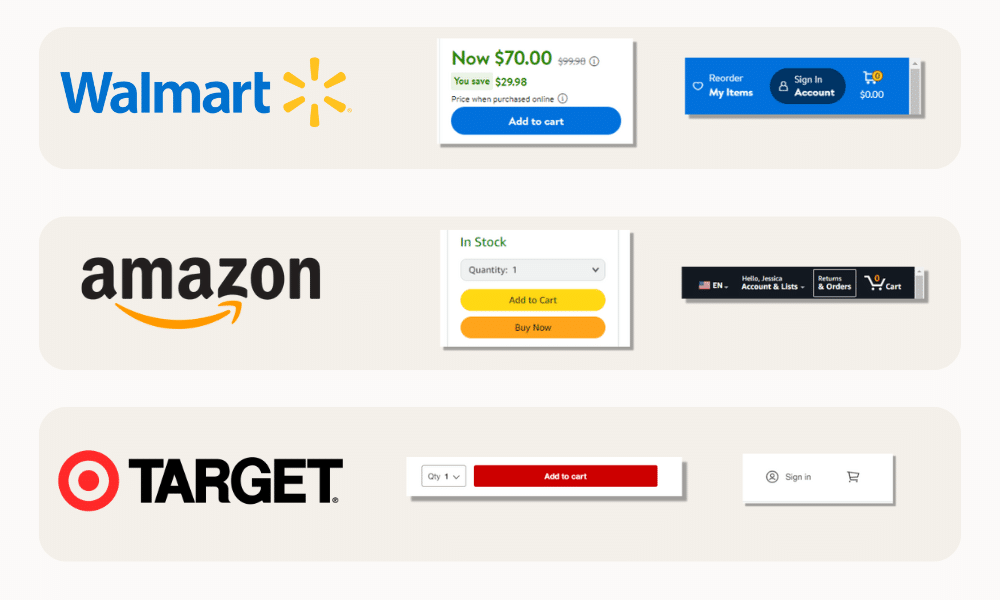 Add to Cart and Cart button for retail apps like Walmart, Amazon, and Target.