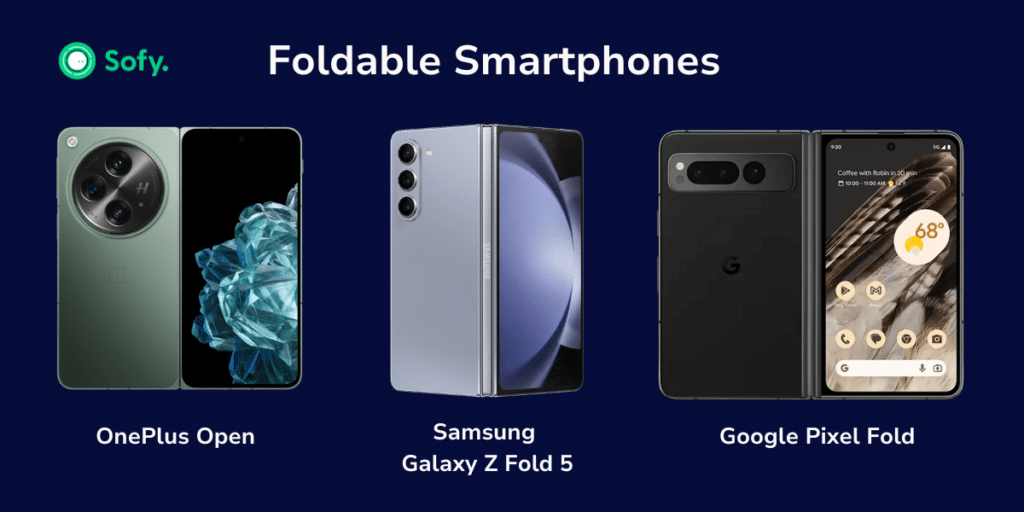 Graphic showing a few foldable smartphones in the market.