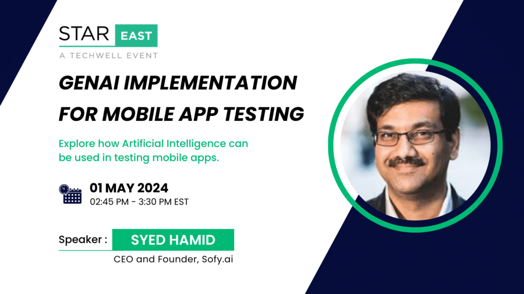 GenAI implementation for mobile app testing presentation at Stareast.