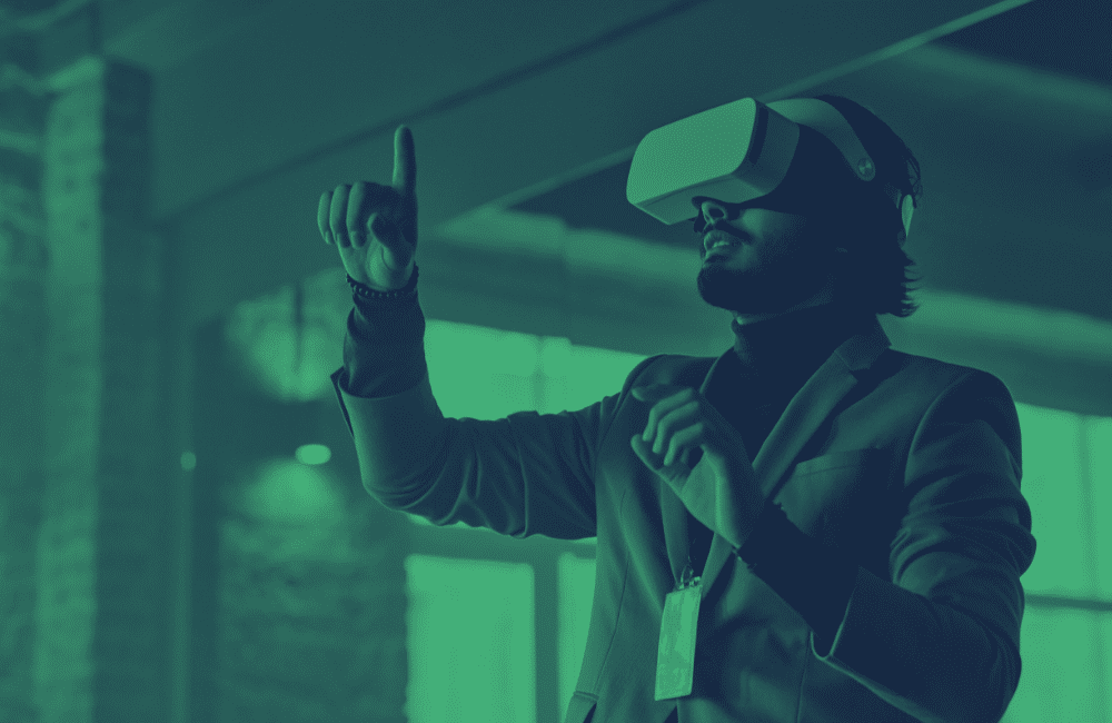 Man wearing Virtual Reality headset