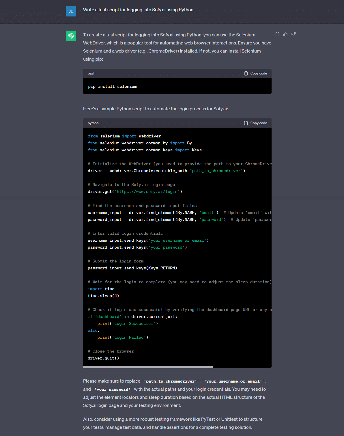 Chatgpt writing test scripts